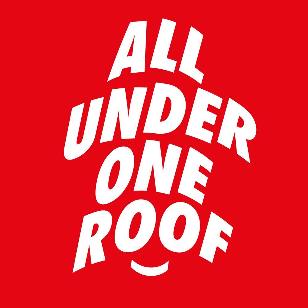 White text on red background reading "All Under One Roof"